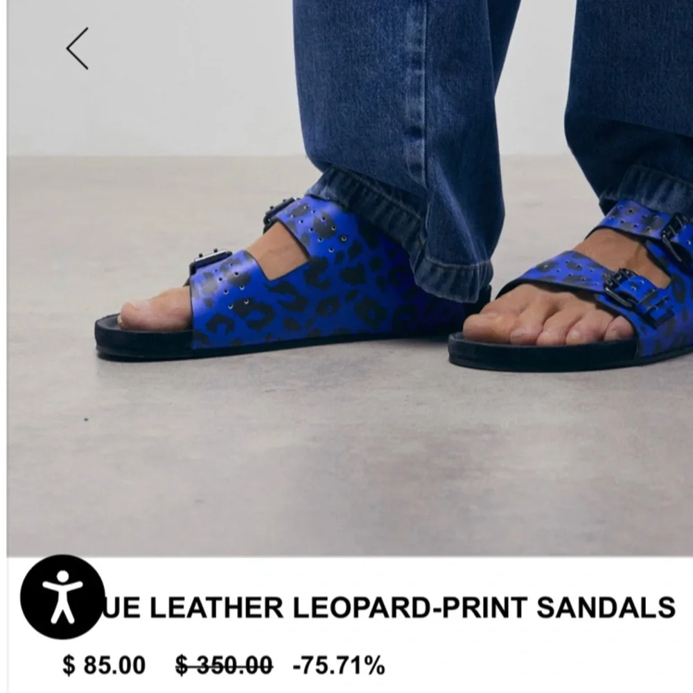 NWT The Kooples Unisex/Men’s Blue Leopard-print Leather Sandals